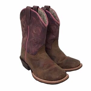 Dan Post 12.5D Youth Tryke Girls Western Boots Brown Pink Leather Distressed